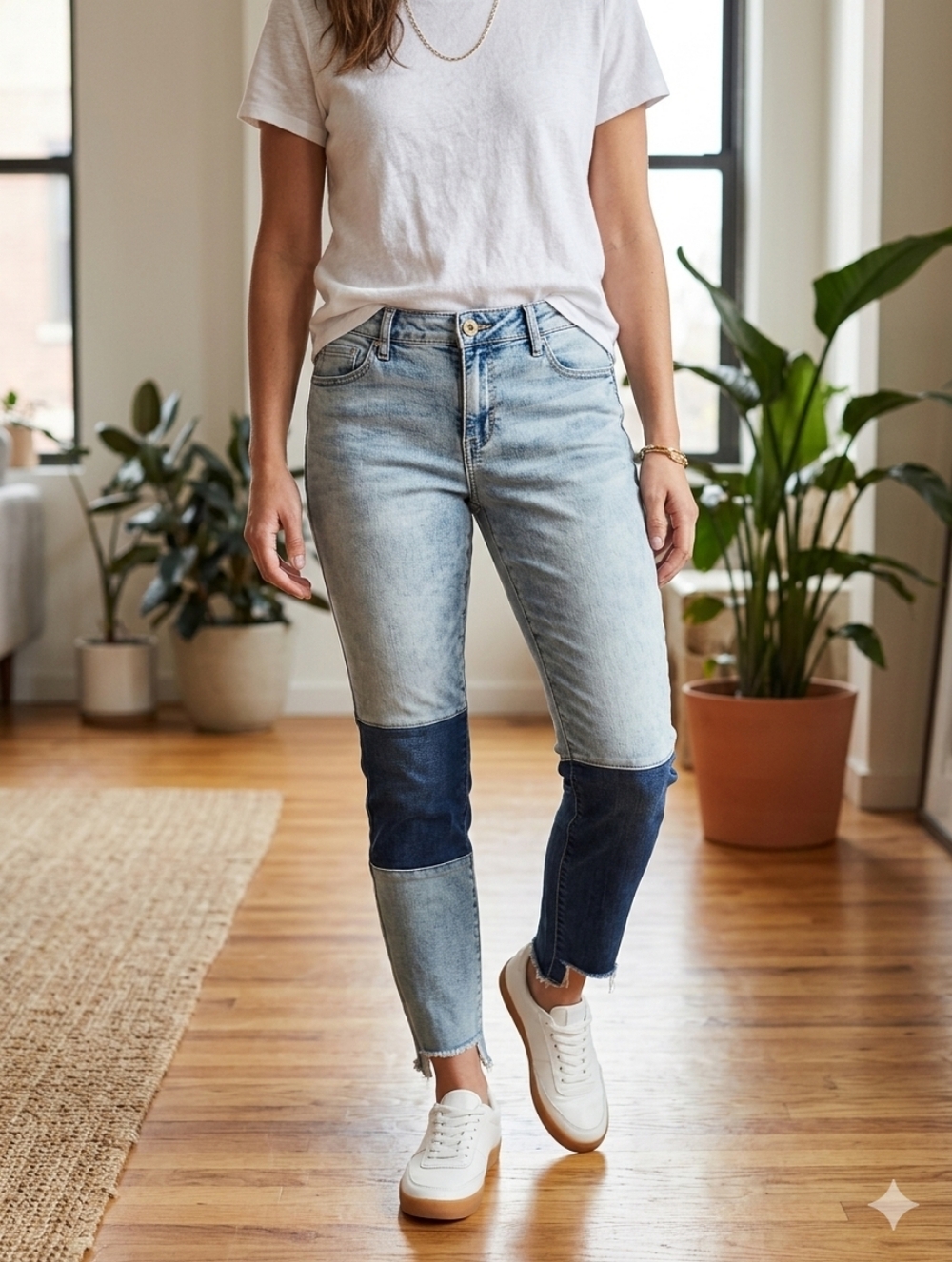 Arizona Jean Co. Women's Size 13 Super Skinny Colorblock Patchwork Raw Hem Jeans